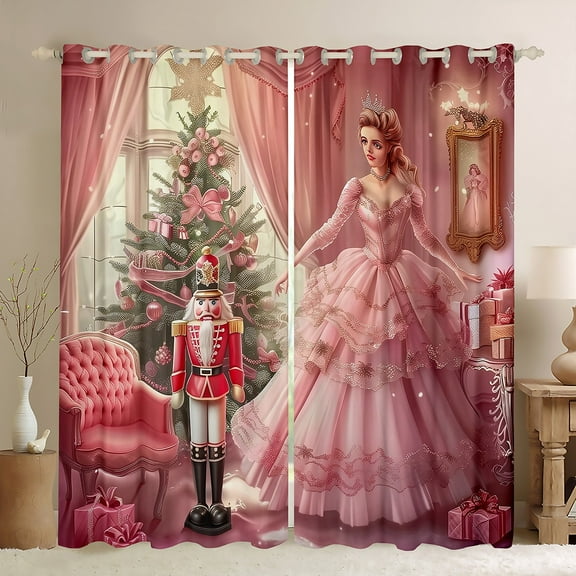 Manfei Kids Royal Princess Black Out Curtains, Vintage Western Christmas Curtains Pack of 2 (42x63 Each), Cartoon Nutcracker Bedroom Curtains, Window Curtains Bedroom Decor