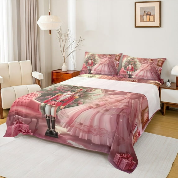 Manfei Kids Royal Princess Twin Sheet Sets, Vintage Western Christmas Twin Fitted Sheet, Cartoon Nutcracker Flat Sheet, Luxury Bedroom Decor, 3pcs