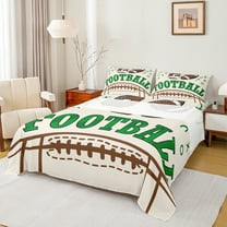 Manfei Kids Rugby Game Twin Sheet Sets,Rugby Ball Sport Sport Twin Fitted Sheet,Beige Green Brown Flat Sheet For Boys Teens,Microfiber Bedroom Decor,3 Pieces