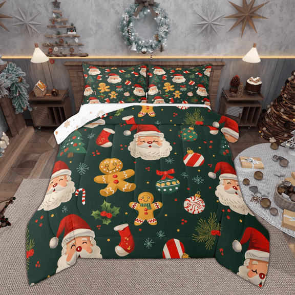 Manfei Kids Santa Claus Bedding Comforter Set, Cartoon Gingerbread Stocking Twin Comforter Sets, Merry Christmas Bedding Set, Super Cozy Room Decor, Reversible 2 Pieces