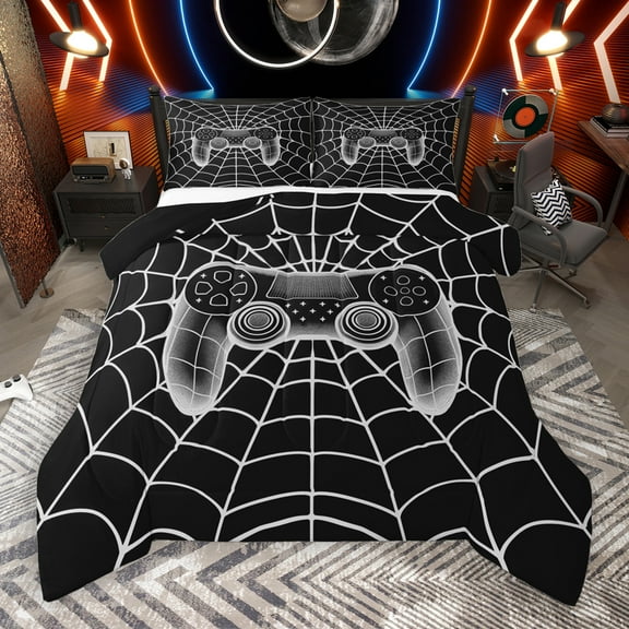 Manfei Kids Silver Gamepad Bedding Comforter Set,Game Gamer Twin Comforter Sets,Modern Video Game Bedding Set For Boys Kids,Ultra Soft Home Decor Reversible,2pcs