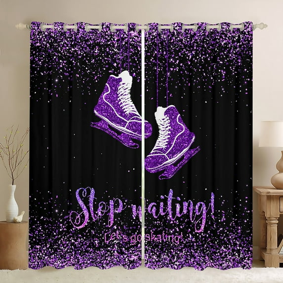 Manfei Kids Skating Lover Black Out Curtains, Black Purple Sequin Print Curtains Pack of 2 (42x63 Each), Modern Sports Lover Bedroom Curtains, Curtains and Drapes Room Decor