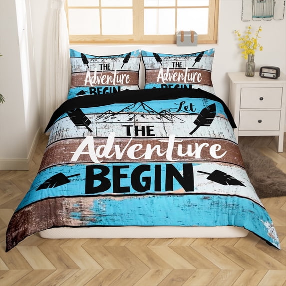 Manfei Kids Teens Adults Adventure Camping Theme Full Size Comforter Cover 3-Piece,Black Blue Bedding Full Size,Retro Vintage Aesthetic Lightweight Duvet Cover(No Comforter)