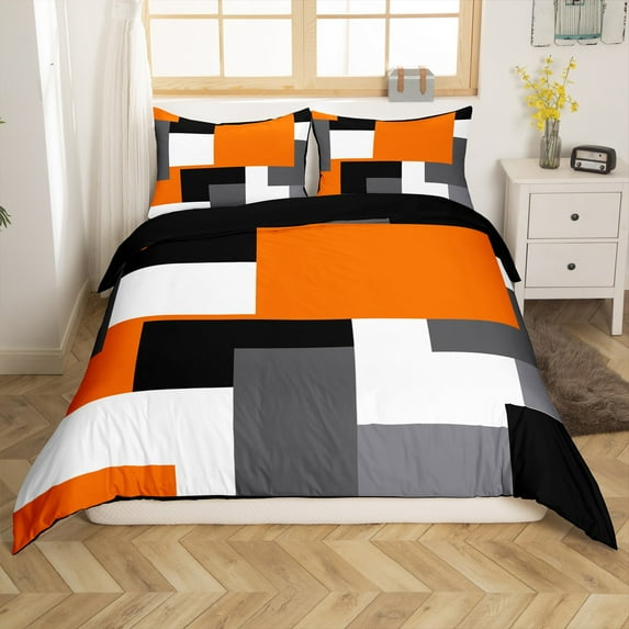 Manfei Kids Teens Adults Minimalist Orange Rectangle 2-Piece Comforter Cover Toddler Size,Geometric Sqare Bedding Sets Toddler Size,Abstract Artwork Ultra Soft Bed Set(No Comforter)