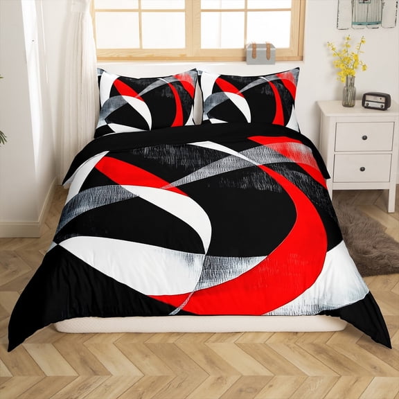 Manfei Kids Teens Adults Red Swirl Lines 2pcs Duvet Cover Twin,Geometric Spiral Stripes Bedding Sets Twin Size,Retro Vintage Aesthetic Comforter Cover Breathable(No Comforter)