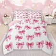 thumbnail image 1 of Manfei Kids Teens Girls Cartoon Pink Ribbon Bow Bedding Comforter Set 2pcs,Cute Bow Knot Twin Comforter Sets Microfiber,Dreamy Princess Bowtie Breathable Bedding Set,Luxury Bedroom Decor,Reversible, 1 of 8
