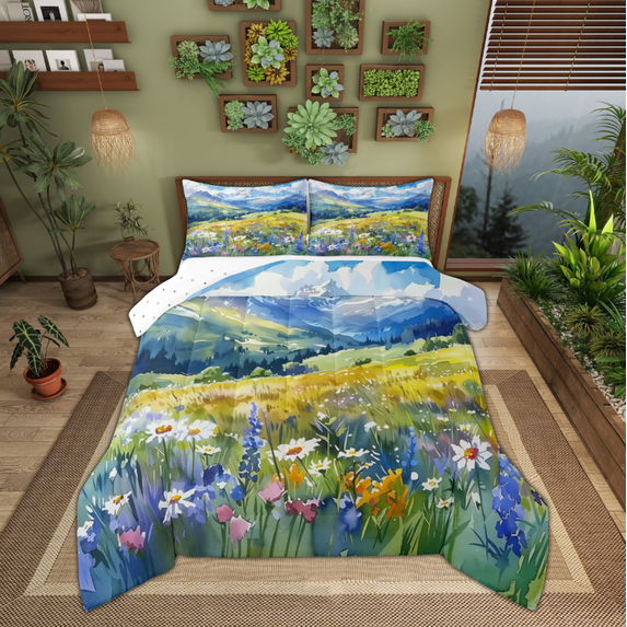 Manfei Kids Vibrant Groovy Bedding Comforter Set, Daisy Flower Floral Twin Comforter Sets, Western Farmhouse Reversible Bedding Set, Ultra Soft Home Decor, 2pcs