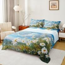 Manfei Kids Vibrant Groovy Twin Sheet Sets, Daisy Flower Floral Fitted and Flat Sheet, Western Farmhouse Lightweight Room Decor, 3-Piece