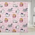 thumbnail image 1 of Manfei Kitten Cat Cat Shower Curtain 72Wx72L, Cartoon Grid Bathroom Curtain, Pink White, 1 of 5