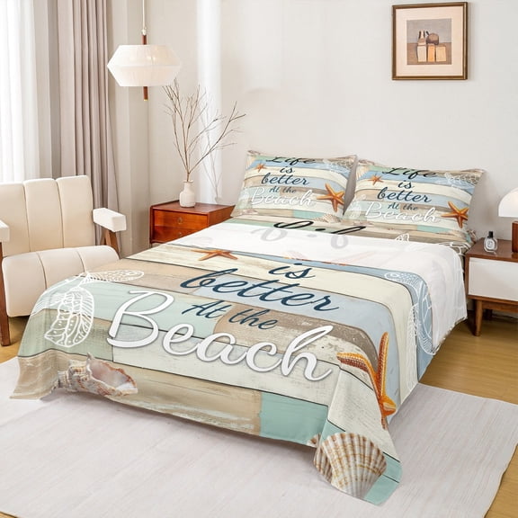 Manfei Lake House Bed Sheets Twin, Beach Seashell Twin Sheet Sets, Lodge Cabin Bedding Sets Twin Size, Super Cozy Bedroom Decoration, 3-Piece