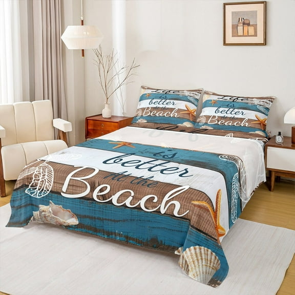 Manfei Lake House Bed Sheets Twin, Beach Seashell Twin Sheet Sets, Lodge Cabin Bedding Sets Twin Size, Ultra Soft Bedroom Decoration, 3 Pieces
