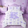 thumbnail image 1 of Manfei Lavender Bow Full Size Comforter Sets For Girls,Purple Letter K Initial Bedding Sets For Kids,Reversible,3 Pieces, 1 of 7