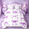 thumbnail image 1 of Manfei Lavender Watercolor Bow 7pcs Bedding Comforter Set For Girls,Coquette Ribbon Bowknot Queen Bedding Sets For Kids,Reversible, 1 of 7