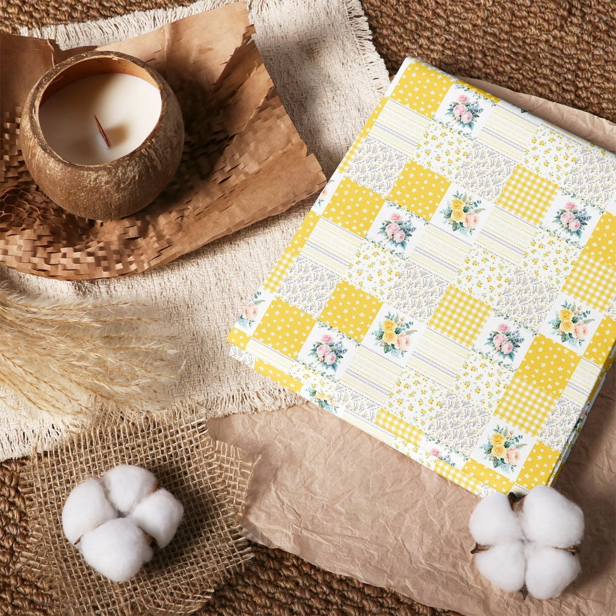 Manfei Lemon Patchwork 100% Cotton Fabric 5 Yards, Floral Square Fabric ...