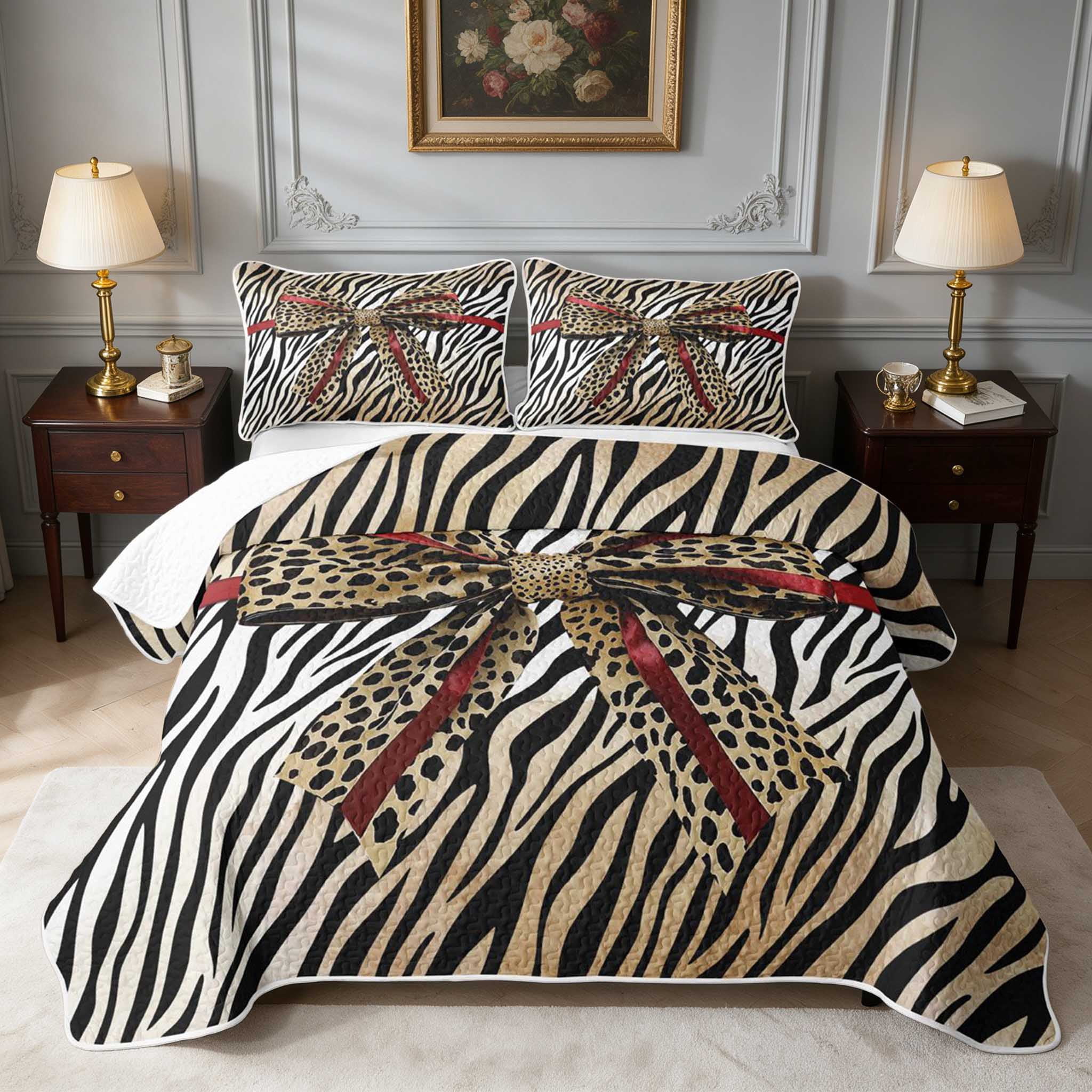 Baby Animal Ribon Manfei Leopard Bow Zebra Quilt King, Tan Ribbon Stripe King Coverlet ...