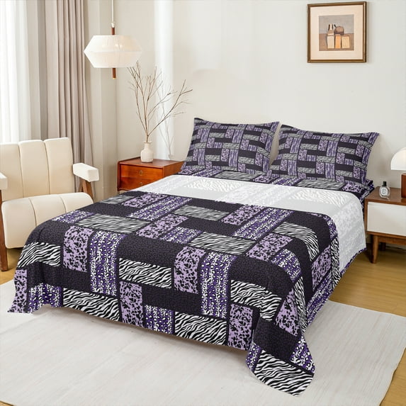Manfei Leopard Cheetah 3-Piece Twin Sheet Set - Valentines Buffalo Plaid