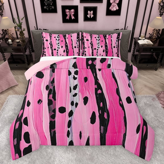 Homewish Leopard Cheetah Print Bedding Comforter Set for Teen, Modern Fashion Twin Comforter Sets, Chic Stripes Polkadots Reversible Bedding Set, Lightweight Room Decor, 2pcs