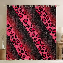 Manfei Leopard Cheetah Print Black Out Curtains for Teens Girls Boys,Bling Pink Glitter Curtains Pack of 2 (42x63 Each),Gradient Ombre Bedroom Curtains,Ultra Soft Home Decor