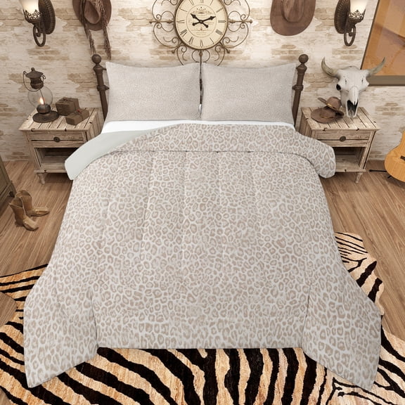 Manfei Leopard Cheetah Print Full Size Comforter Sets for Adult, Chic Romantic Fashion Bedding Comforter Set, Animal Theme Reversible Bedding Sets, Luxury Bedroom Decor, 3 Pieces