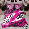 thumbnail image 1 of Manfei Leopard Cheetah Print Twin Bedding Sets 7-Piece for Kids, Zebra Stripes Bedding Comforter Set, Black Pink Abstract Reversible Sheet Sets, Microfiber Bedroom Decor, 1 of 7