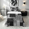 thumbnail image 1 of Manfei Leopard Patchwork Twin Sheets, Cheetah Print Bedding, Gray and Black, Black Reversible 3pcs1 Flat Sheet + 1 Fitted Sheet + 1 Pillowcase, 1 of 6
