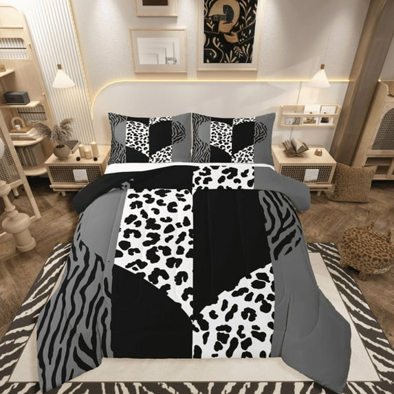 Manfei Leopard Print 2pcs Bedding Comforter Set,Zebra Print Twin Comforter Sets,Love Heart Print Breathable Bedding Set,Lightweight Couple Room Decor,Reversible