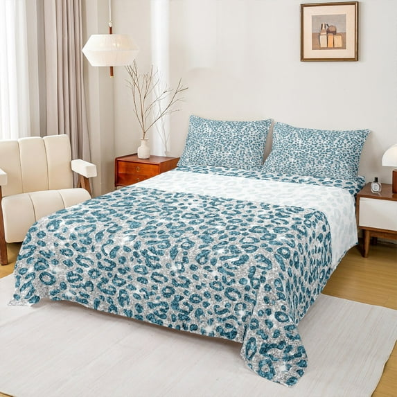 Manfei Leopard Print 3pcs Twin Sheet Sets,Animal Print Twin Fitted Sheet,Wildlife Cheetah Breathable Flat Sheet,Ultra Soft Teens Bedroom Decor