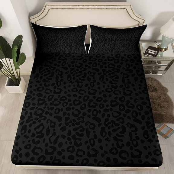 Manfei Leopard Print 4pcs Bed Sheets,Animal Wildlife King Sheets,Black Grey Super Cozy Sheet Set,Abstract Room Decorative