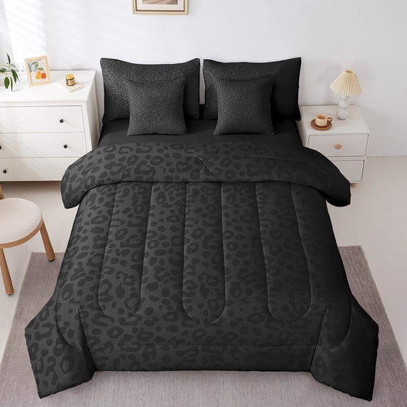 Manfei Leopard Print 7-Piece Twin Bedding Sets,Animal Wildlife Bedding Comforter Set,Black Grey Breathable Sheet Sets,Breathable Abstract Room Decorative,Reversible