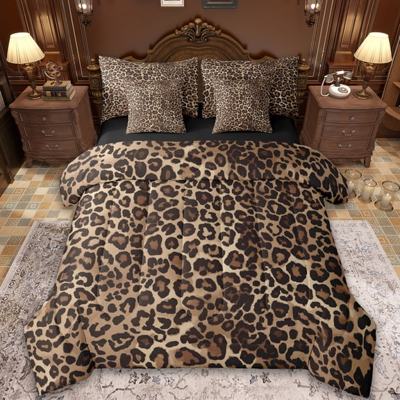 Manfei Leopard Print 7-Piece Twin Bedding Sets,Wild Animal Bedding Comforter Set,Cheetah Pattern Sheet Sets For Girl Kids,Breathable Home Decor Reversible