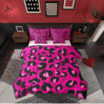 Manfei Leopard Print 7-Piece Twin Bedding Sets,Zebra Pattern Bedding Comforter Set,Pink Black Sheet Sets For Teens,Super Cozy Room Decor Reversible