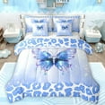 thumbnail image 1 of Manfei Leopard Print 7 Pieces Bedding Comforter Set,Jungle Animal Full Bedding Set,Blue Butterfly Fitted Sheet Flat Sheet For Girls Boys,Breathable Home Decor Reversible, 1 of 8