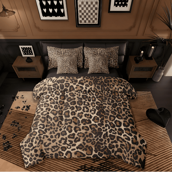 Manfei Leopard Print 7 Pieces Bedding Comforter Set,Wild Animal Full Bedding Set,Cheetah Pattern Fitted Sheet Flat Sheet For Girl Kids,Breathable Home Decor Reversible