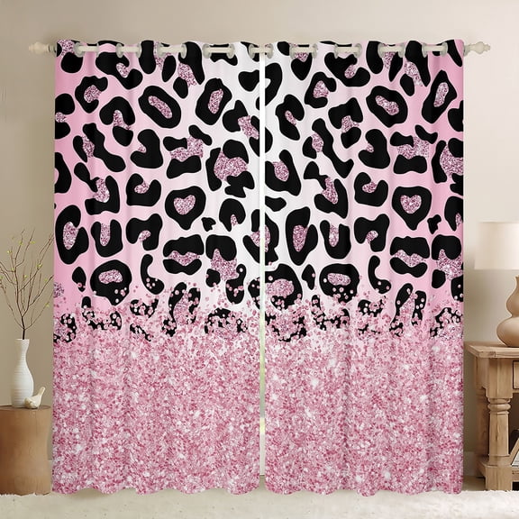 Manfei Leopard Print Blackout Curtains Set of 2 (52x84 Each),Sequin Print Window Curtains,Black Teal Curtains and Drapes,Breathable Abstract Room Decor