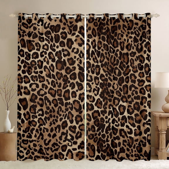 Manfei Leopard Print Blackout Curtains Set of 2 (52x84 Each),Wild Animal Window Curtains,Cheetah Pattern Curtains and Drapes For Girl Kids,Breathable Home Decor