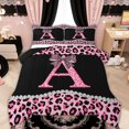 thumbnail image 1 of Manfei Leopard Print Bow Letter A Queen Comforter Set for Girls, Black Pink Initial Bedding Comforter Set, Black Reversible, 3pcs, 1 of 6