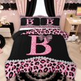 thumbnail image 1 of Manfei Leopard Print Bow Letter B Full Size Comforter Sets for Girls, Black Pink Initial Bedding Sets, Black Reversible, 3-Piece, 1 of 6