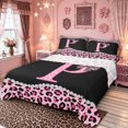 thumbnail image 1 of Manfei Leopard Print Bow Letter P Print Bed Sheets for Girls, Black Pink Initial Bows King Sheets, 4pcs, 1 of 5