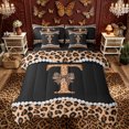 thumbnail image 1 of Manfei Leopard Print Bow Letter T Bedding Comforter Set for Girls, Black Brown Initial Queen Bedding Sets, Black Reversible, 7 Pieces, 1 of 7