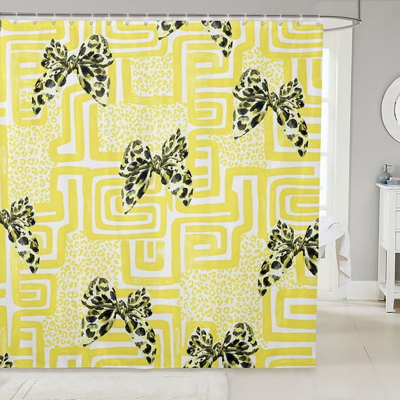 Manfei Leopard Print Bowtie Shower Curtain 72Wx78L,Geometric Check Bath Curtain