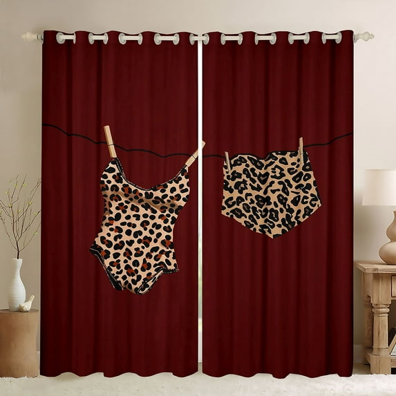 Homewish Leopard Print Clothes Black Out Curtains, Fashion Cheetah Curtains Pack of 2 (42x63 Each), Teens Girls Women Bedroom Curtains, Curtains and Drapes Bedroom Decor