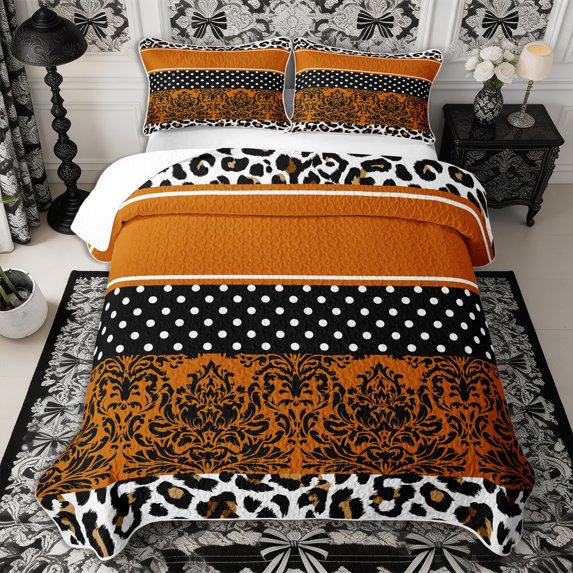 Manfei Leopard Print Damask Quilt King 3 Pieces,Minimalist Polka Dots Stripes King Coverlet Set,1 Bedspread and 2 Pillowcases