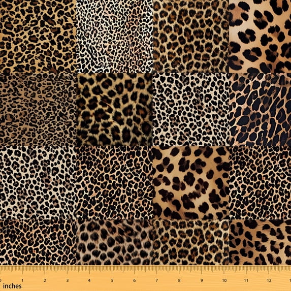 Manfei Leopard Print Fabric by the Yard 1 Yard, Geometric Checkered Home Decor Fabric by the Yard, Brown Tan