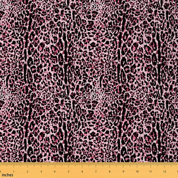 Manfei Leopard Print Fabric by the Yard (1 Yard), Wildlife Pattern Decorative Fabric by the Yard, Pink Black DIY Fabric