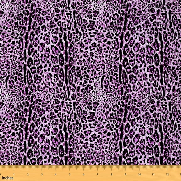 Manfei Leopard Print Fabric by the Yard (3 Yards), Wildlife Pattern Decorative Fabric by the Yard, Purple Black DIY Fabric