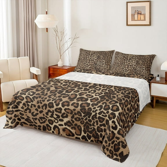 Manfei Leopard Print Full Size Sheets,Wild Animal Bed Sheets,Cheetah Pattern Sheet Sets For Girl Kids,Breathable Home Decor,4-Piece