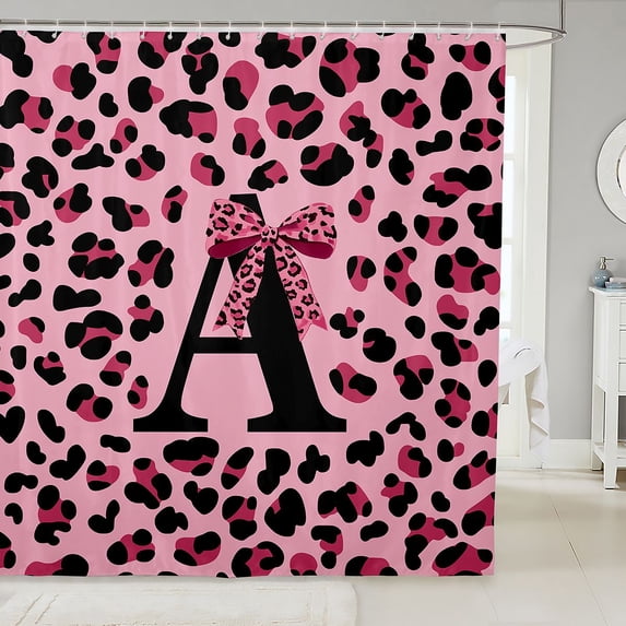 Manfei Leopard Print Initial A Shower Curtain 72Wx72L,Dreamy Bow Bathroom Curtain,Pink