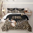 thumbnail image 1 of Manfei Leopard Print Initial M Bed Spread Queen,Cute Butterfly Bowknot Queen Coverlet Set,Black Brown,3pcs,1 Quilt and 2 Pillowcases, 1 of 7