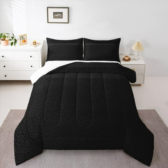 Manfei Leopard Print King Size Comforter Sets,Jungle Animal Bedding Comforter Set,Black Cheetah Pattern Bedding Set For Boys Teens,Ultra Soft Home Decor,3pcs