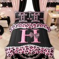 thumbnail image 1 of Manfei Leopard Print Letter H Bow Bedding Comforter Set, Rhinestone Queen Bedding Sets for Girls Women, Black Reversible, 7-Piece, 1 of 7